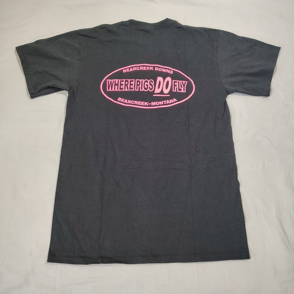 Bearcreek Downs Shirt Medium Black Cotton Where Pigs Do Fly Cotton